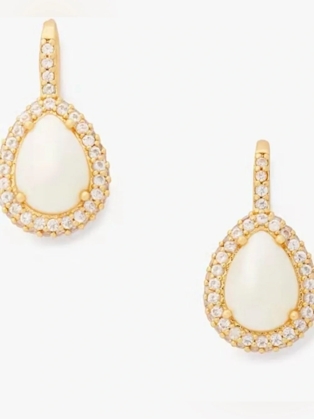 kate spade Gold Teardrop Pearl & Crystal Halo Earrings New!